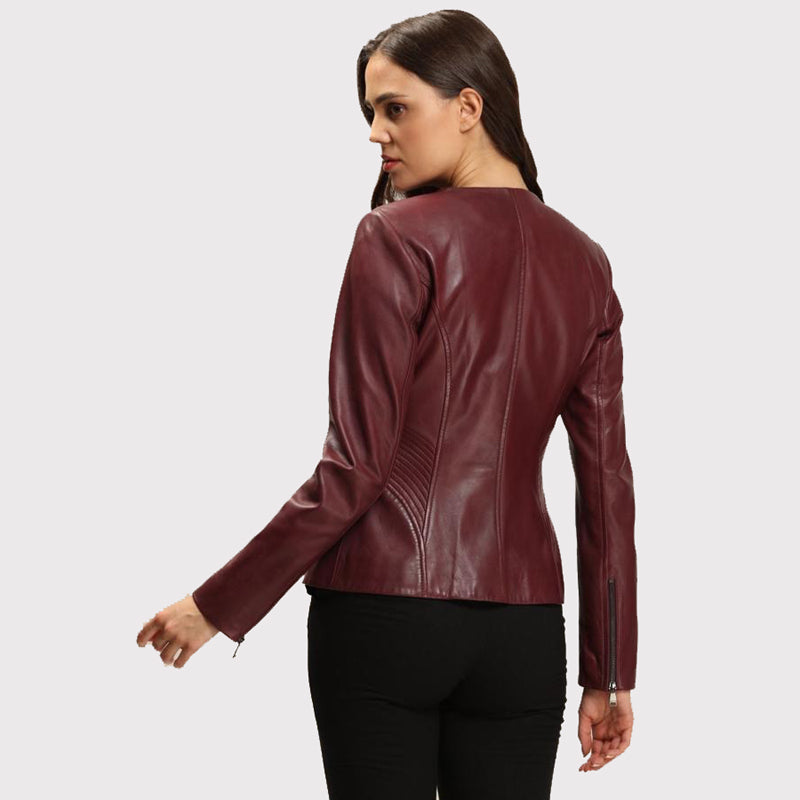 Women's Dark Brown Leather Jacket with Blazer Cut