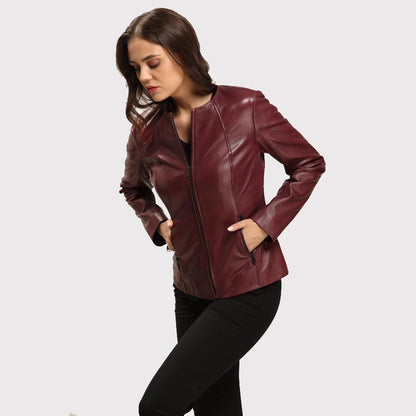 Women's Dark Brown Leather Jacket with Blazer Cut