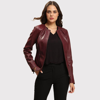 Women's Dark Brown Blazer Cut Leather Jacket