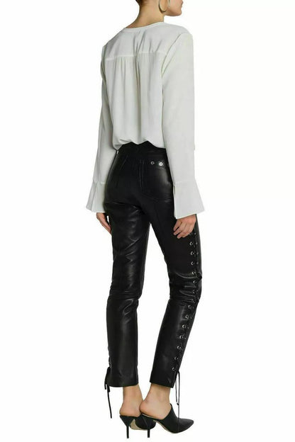 Women's Designer Black Lambskin Leather Pants - Jackets Kingdom