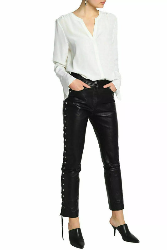 Women's Designer Black Lambskin Leather Pants - Jackets Kingdom