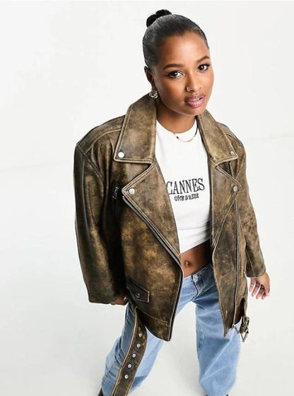 Women's Distressed Vintage Leather Jacket