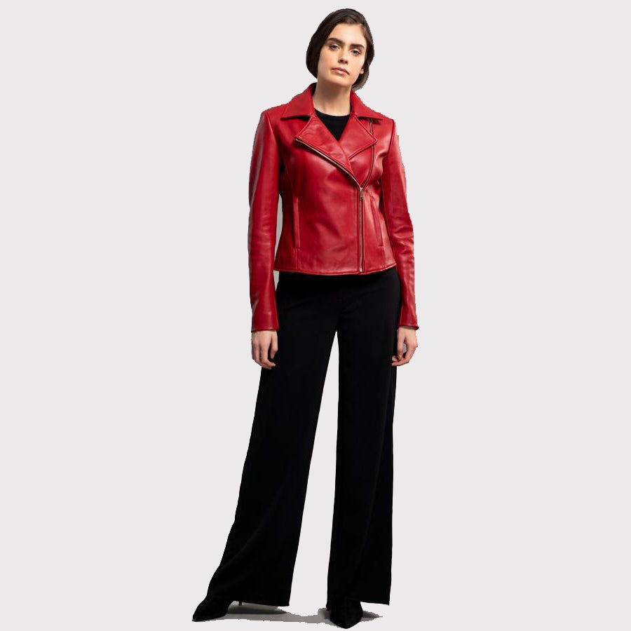 Women's Glamorous Red Leather Jacket