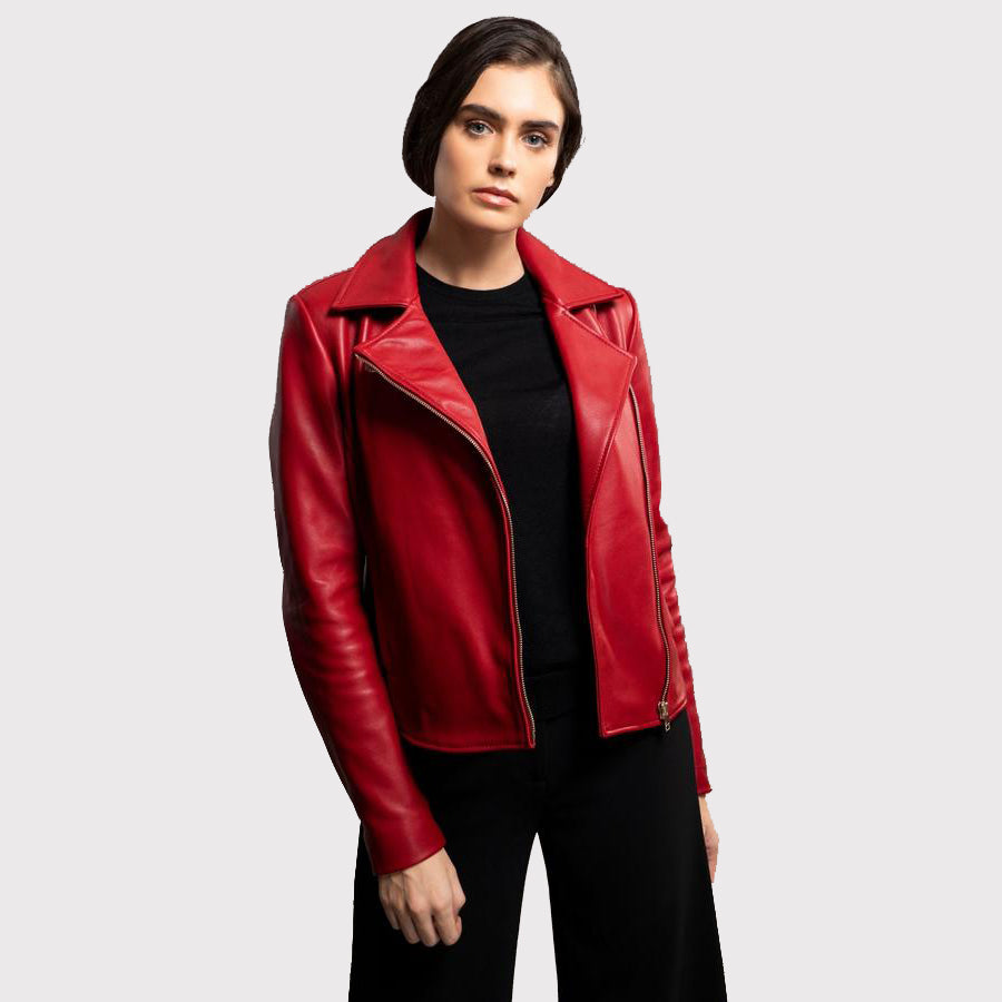 Women's Glamorous Red Leather Jacket