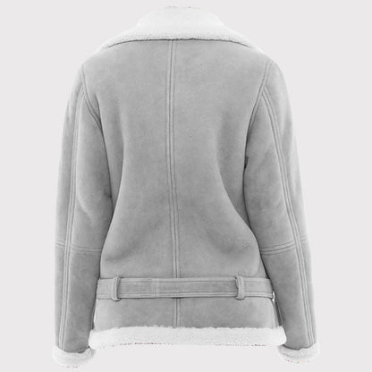 Elegant Women's Grey Suede Shearling Jacket