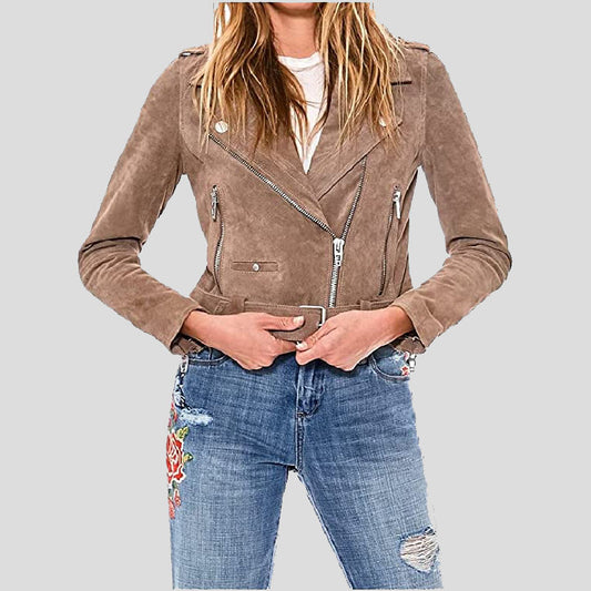Suede Leather Motorcycle Jacket for Women | Stylish and Chic