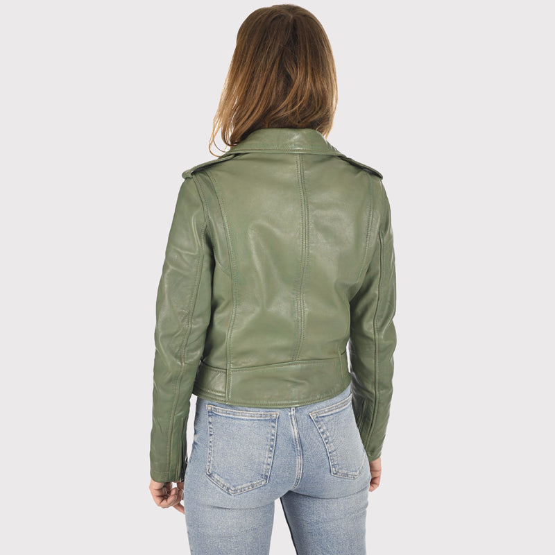 Women's Olive Green Fine Quality Lambskin Leather Jacket