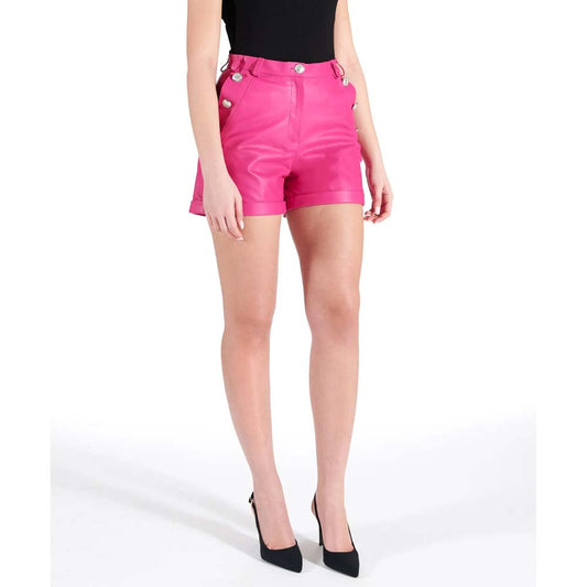 Women's Pink High-Waisted Genuine Leather Shorts