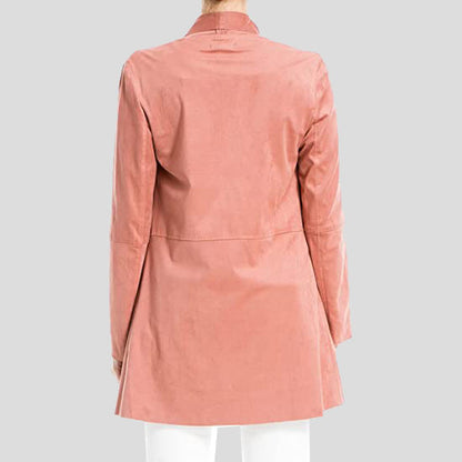 Women's Pink Suede Leather Long Jacket