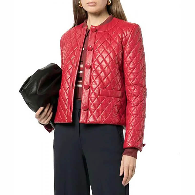 Quilted Red Leather Jacket Women