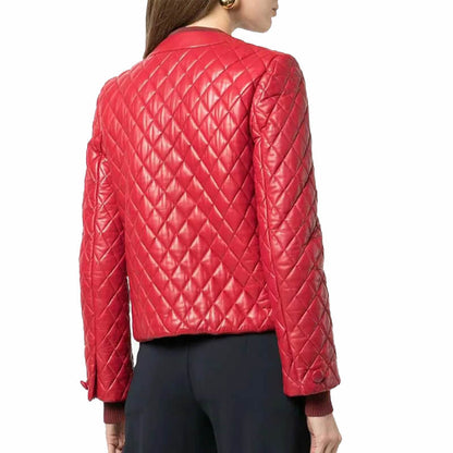 womens quilted red jacket