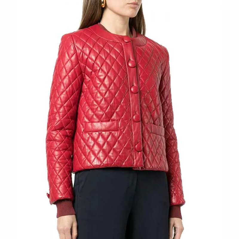 womens quilted red leather jacket