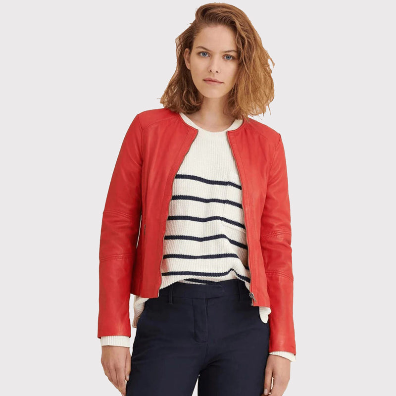 womens red leather jacket