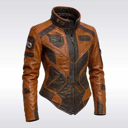 Women’s Chocolate Brown Sci Fi Sheepskin Leather Jacket