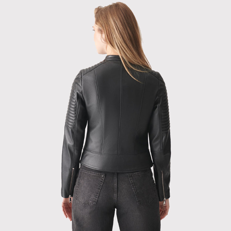 Women's Seamless Black Biker Leather Jacket