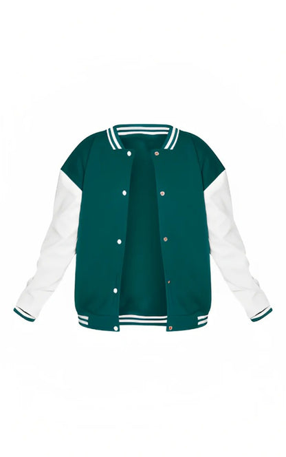 Women's Sea Green Varsity Leather Bomber Jacket