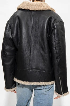 Women's Shearling Lined Black Aviator Flight Jacket