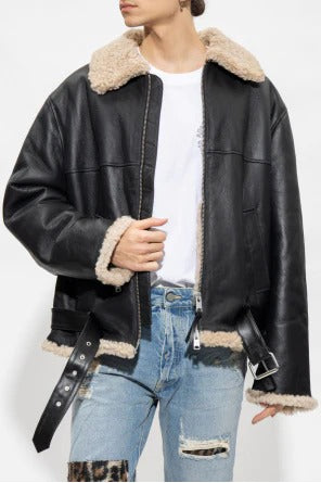 Women's Shearling Lined Black Aviator Flight Jacket