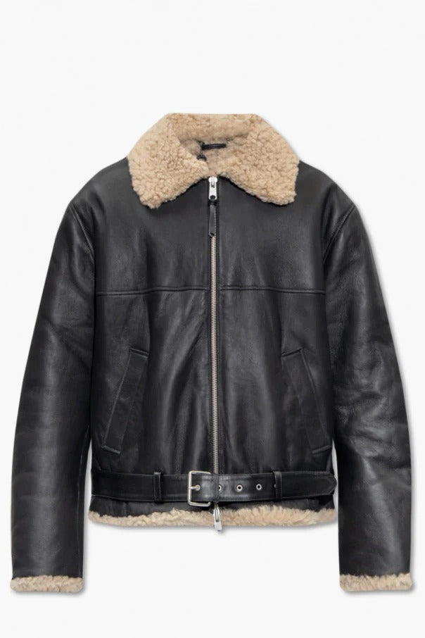 Women's Shearling Lined Black Aviator Flight Jacket