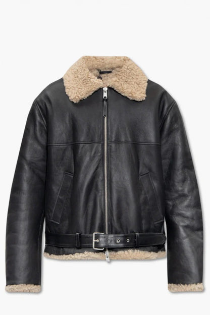 Women's Shearling Lined Black Aviator Flight Jacket