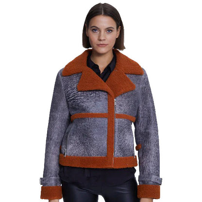 Women's Sheepskin Fashion Jacket with Orange Curly Fur