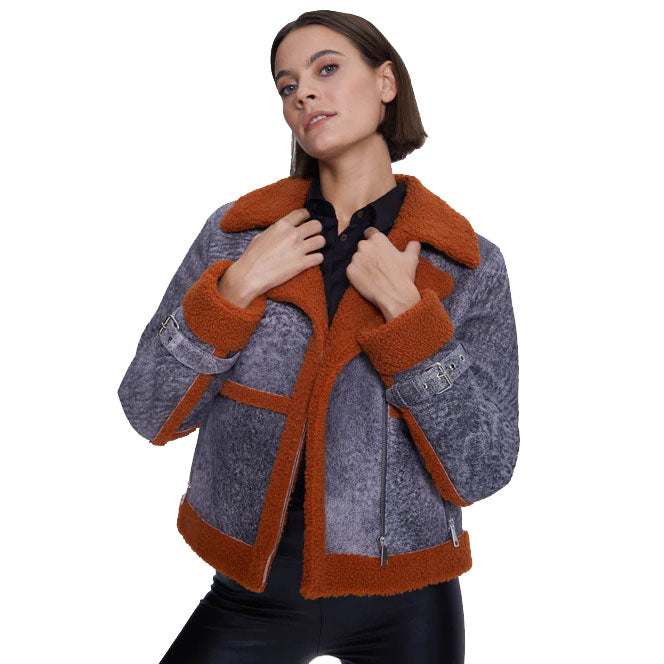 Women's Sheepskin Fashion Jacket - Orange Curly Fur