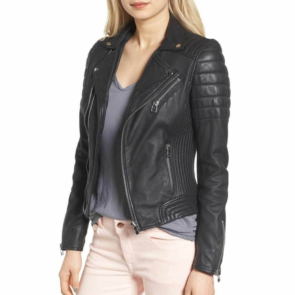 Slim Fit Black Motorcycle Leather Jacket for Women