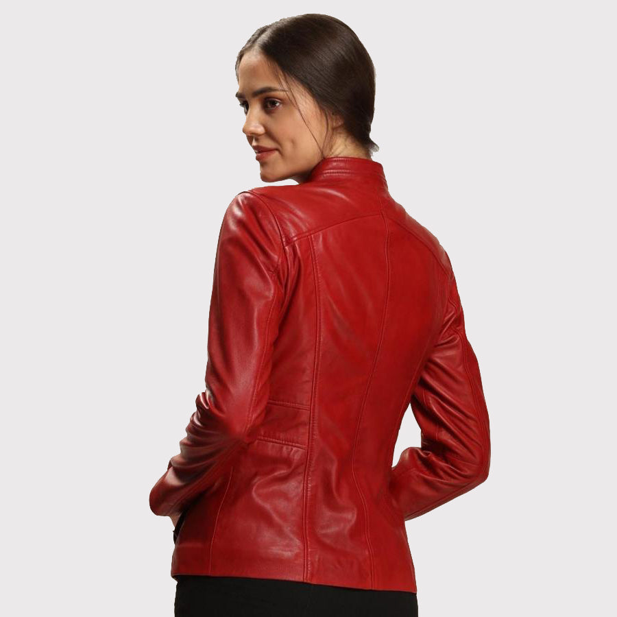 Women's Slim and Skinny Red Lambskin Leather Jacket