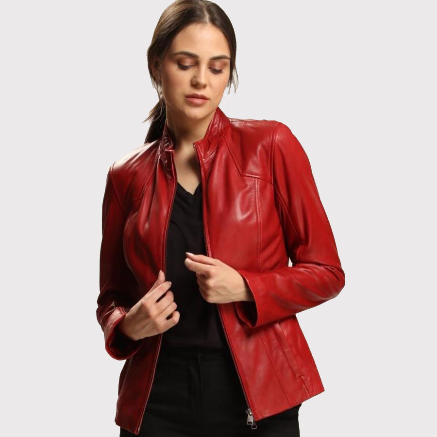 Women's Slim Red Lambskin Leather Jacket