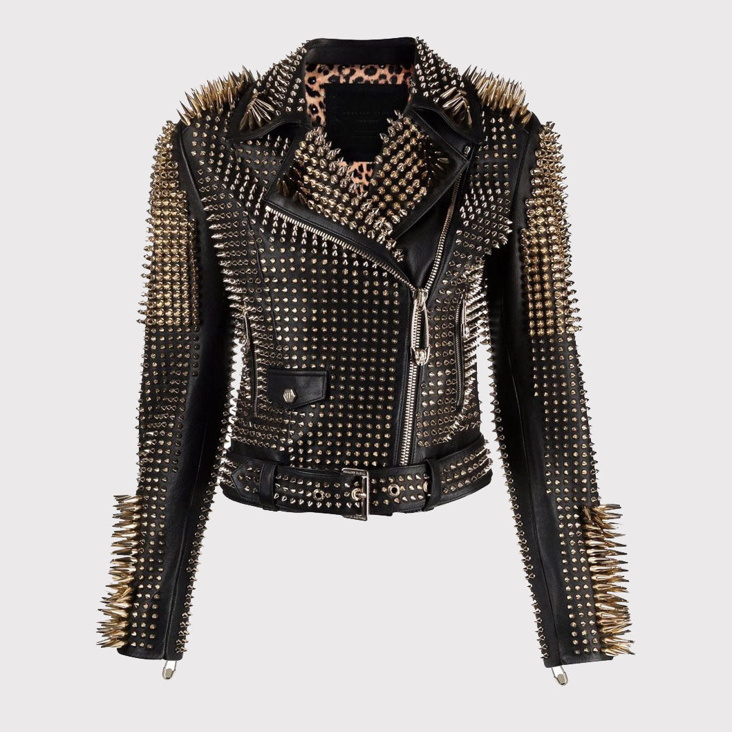 Stylish Studded Leather Biker Jacket for Women