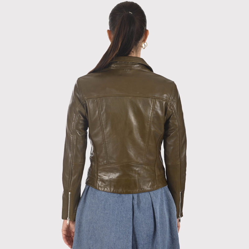 Women's Stylish Olive Green Leather Jacket
