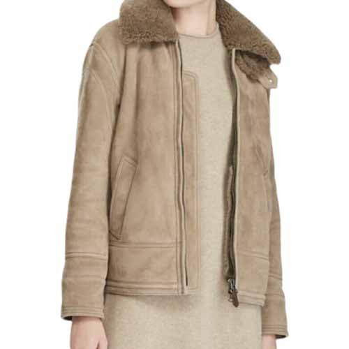 Women’s Suede Leather Shearling Bomber Jacket