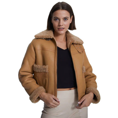 Women's Suede Shearling Jacket with Mink Curly Fur