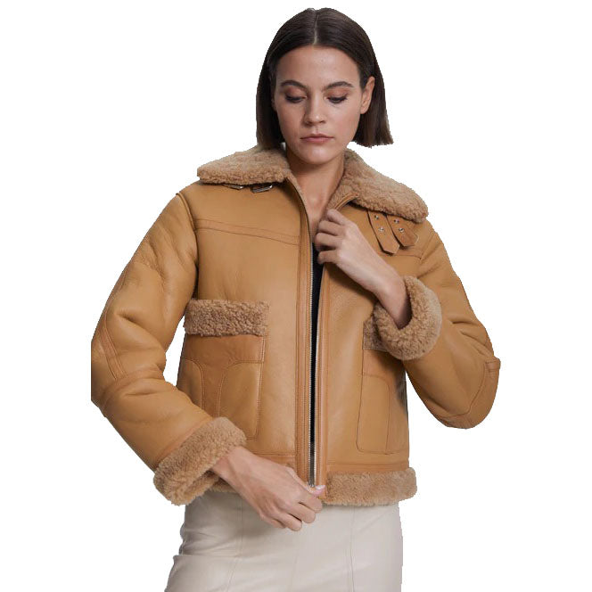 Women's Suede Shearling Jacket with Mink Curly Fur