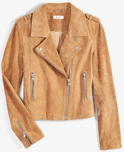 Women's Tan Brown Suede Biker Leather Jacket