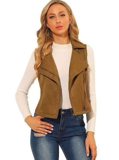 Women's Tan Brown Suede Leather Biker Vest