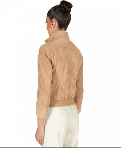 Women's Tan Brown Trucker Suede Leather Jacket