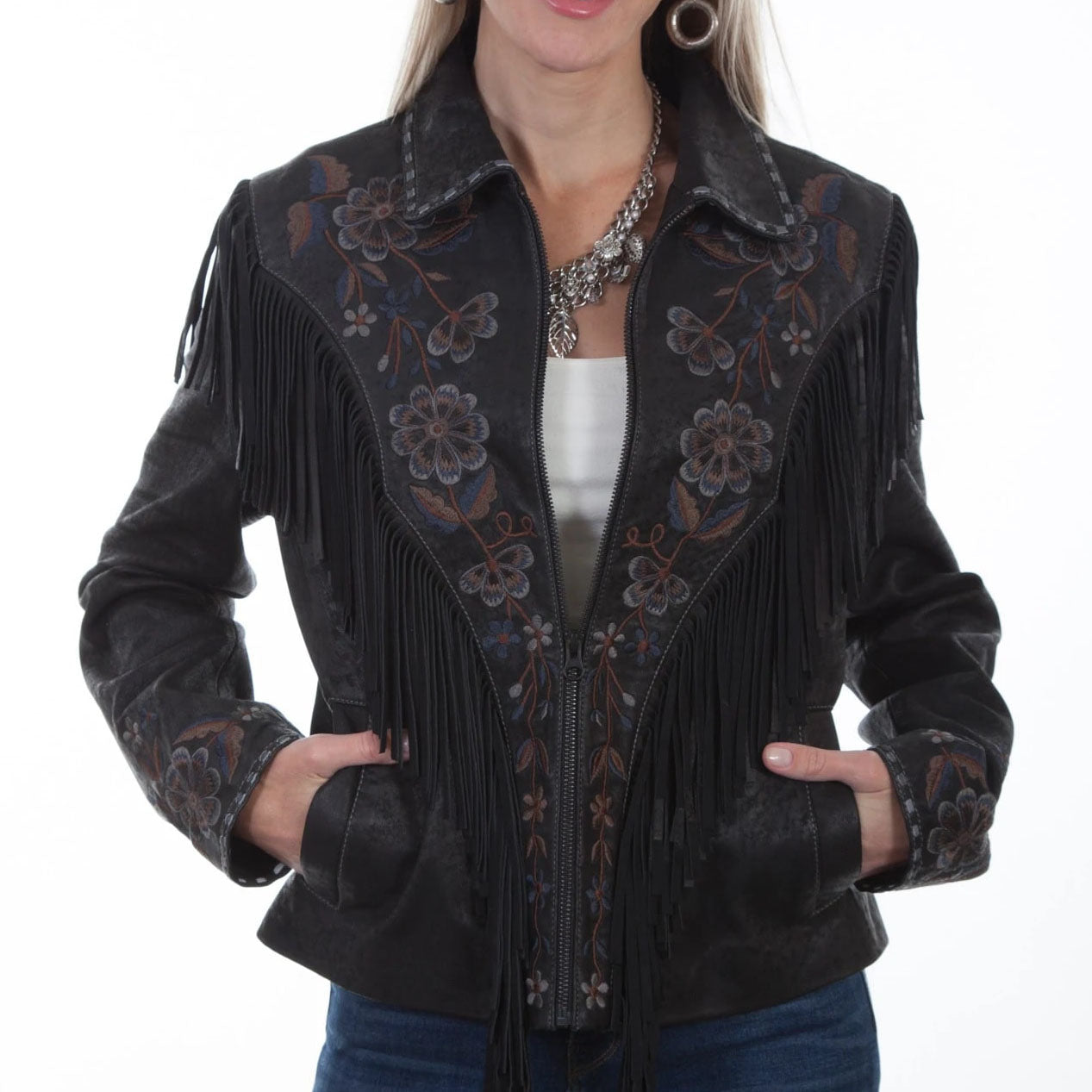 Women's Vintage Black Suede Fringe Jacket