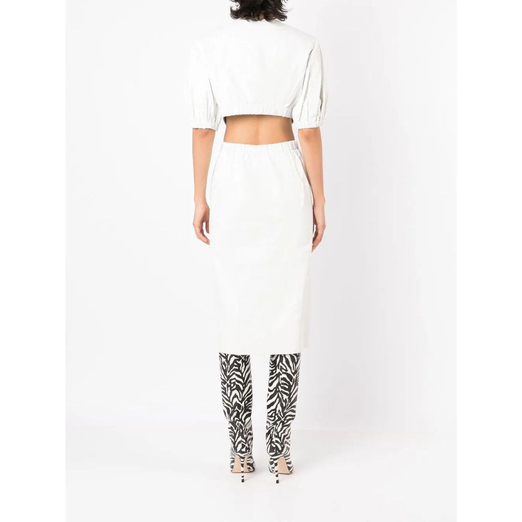 Women's White Leather Dress with Cutout Details