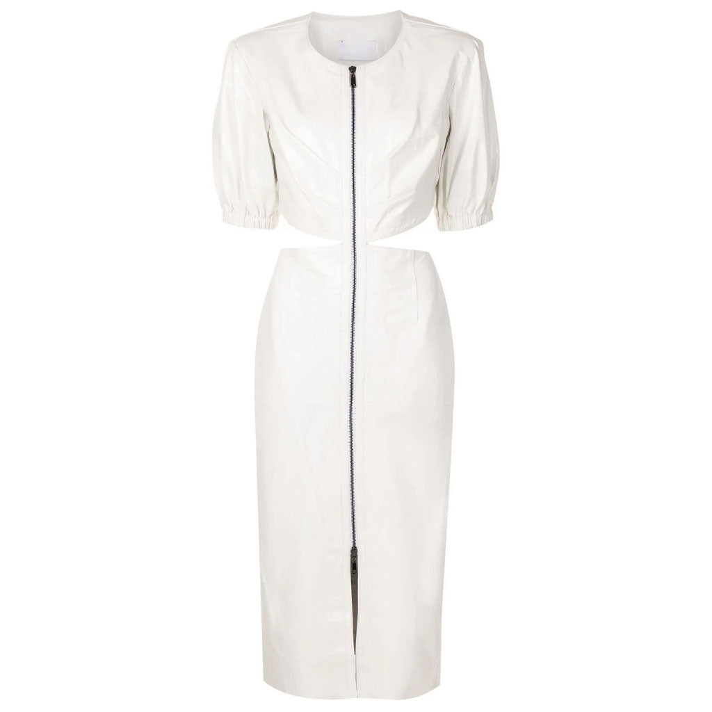 Women's White Leather Dress with Cutout Details