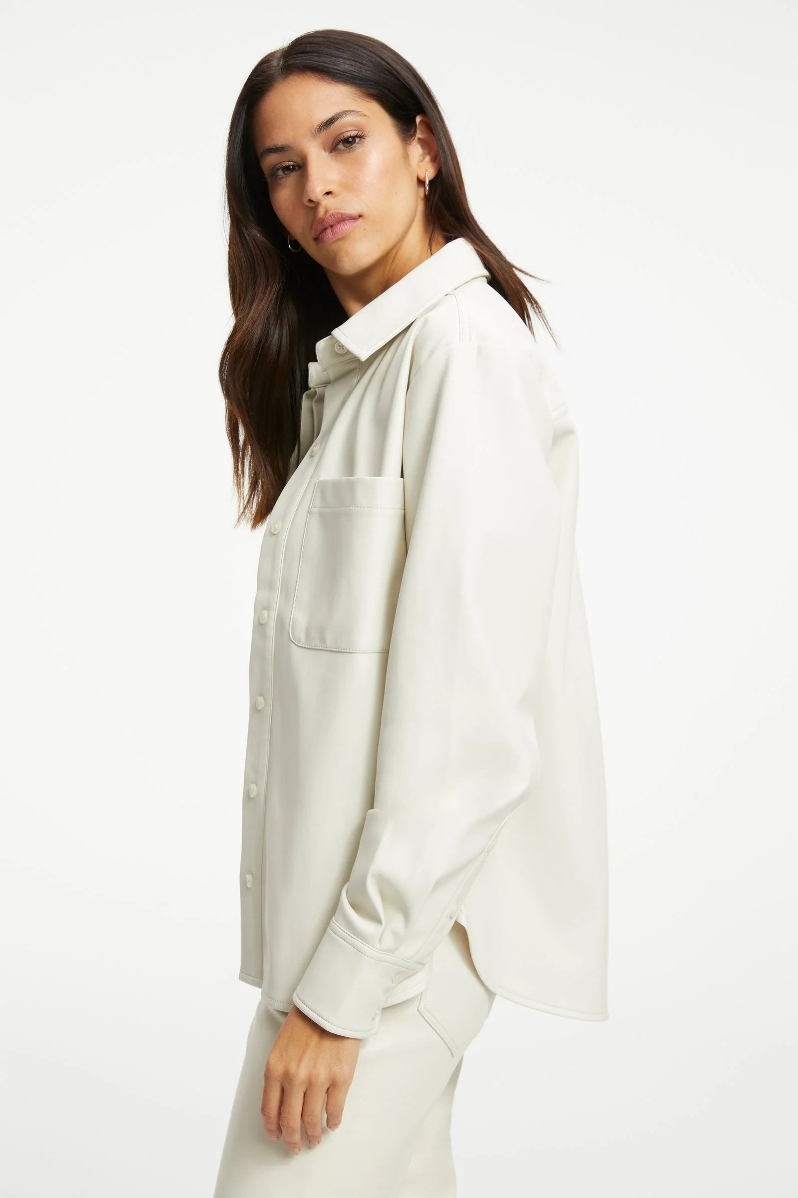 Women's White Full Sleeve Leather Shirt