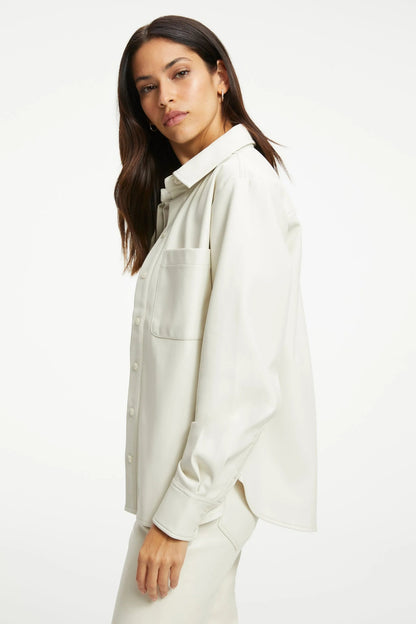 Women's White Full Sleeve Leather Shirt