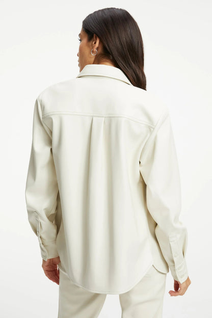 Women's White Full Sleeve Leather Shirt