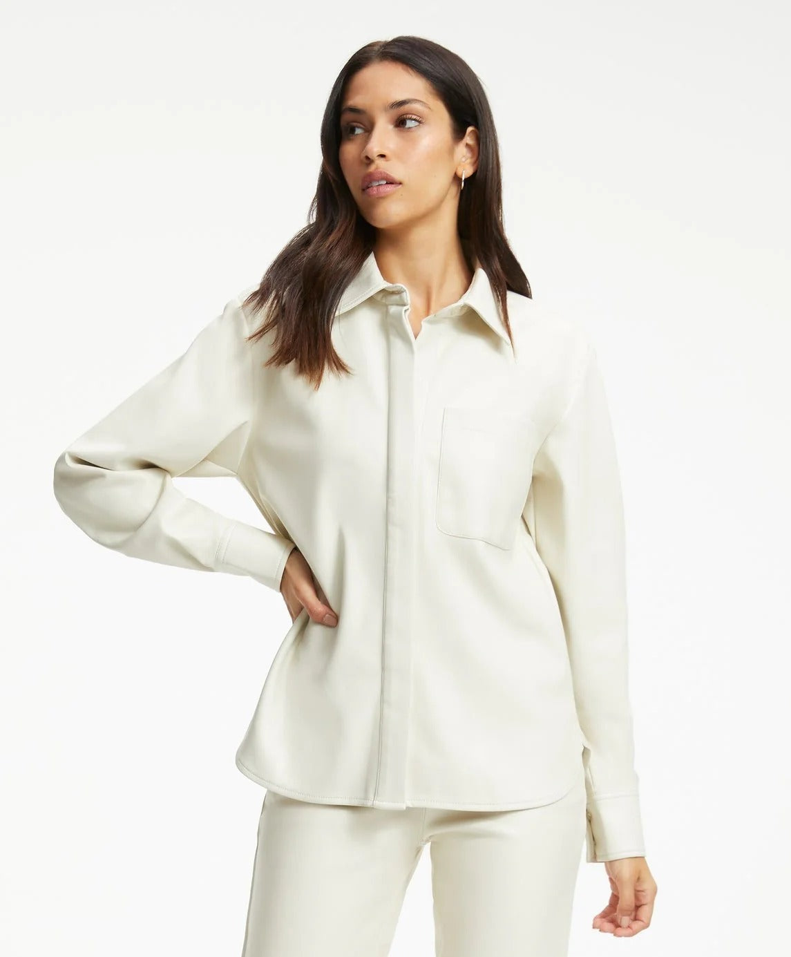 Women's White Full Sleeve Leather Shirt