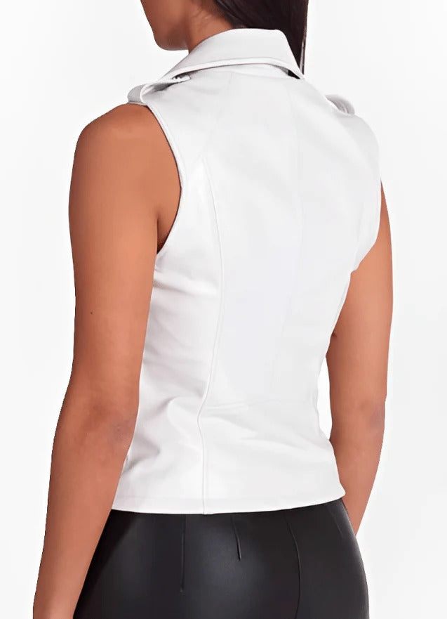 Women's White Leather Biker Vest