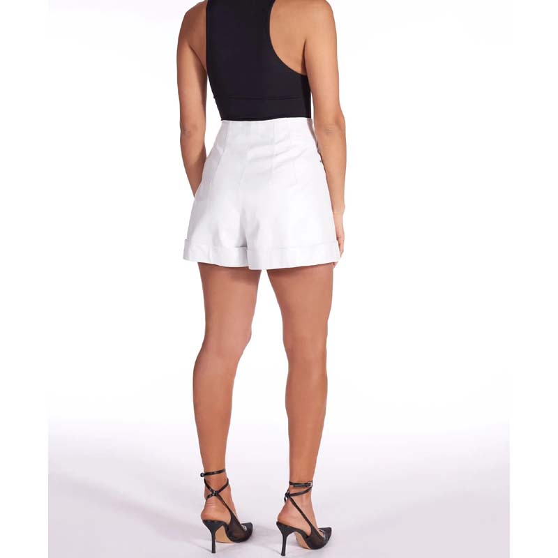 Women's White Nappa Lambskin Leather Unlined Shorts