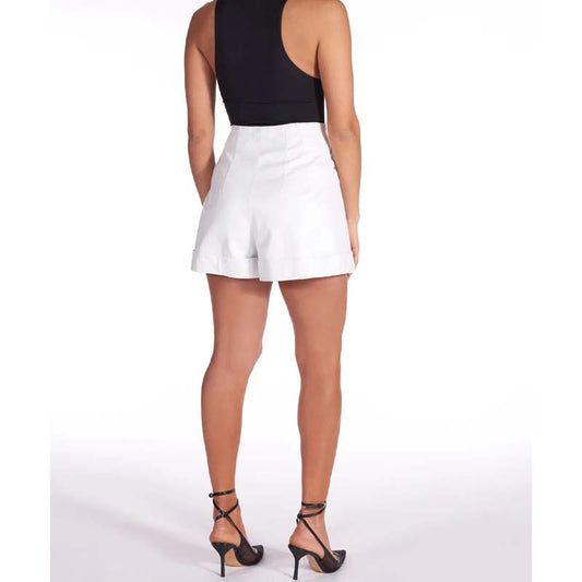Women's White Nappa Lambskin Leather Unlined Shorts