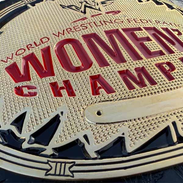 Women's Gold Genuine Leather WWF Championship Title Belt with Deep Etched Plates