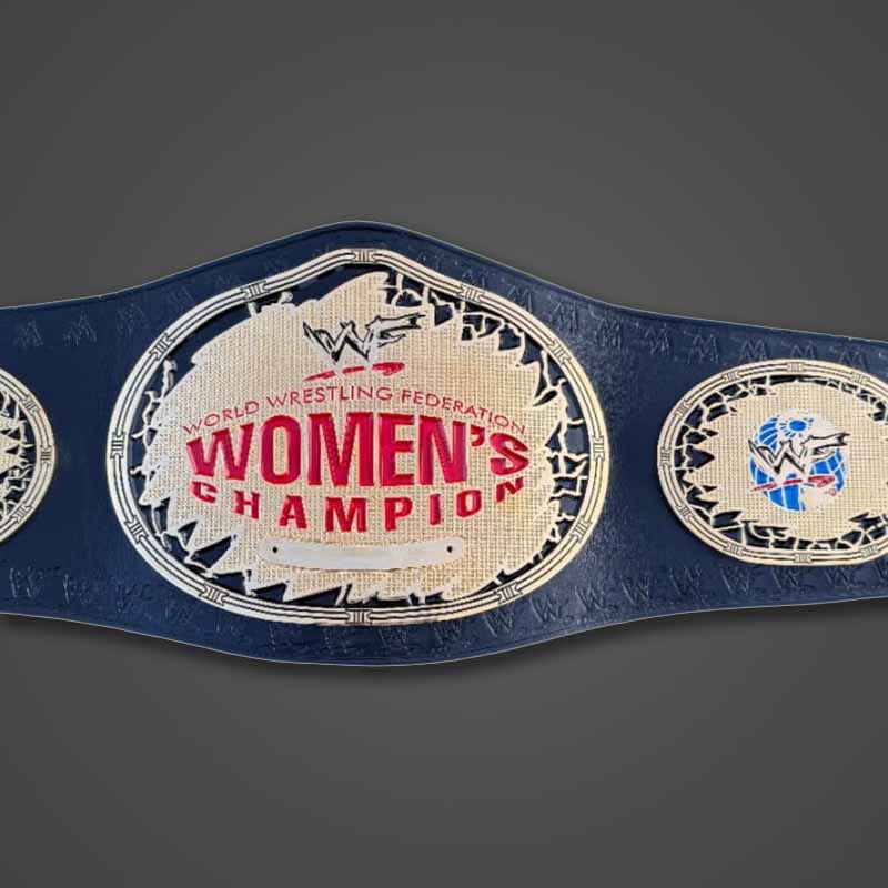Women's Gold Genuine Leather WWF Championship Title Belt with Deep Etched Plates