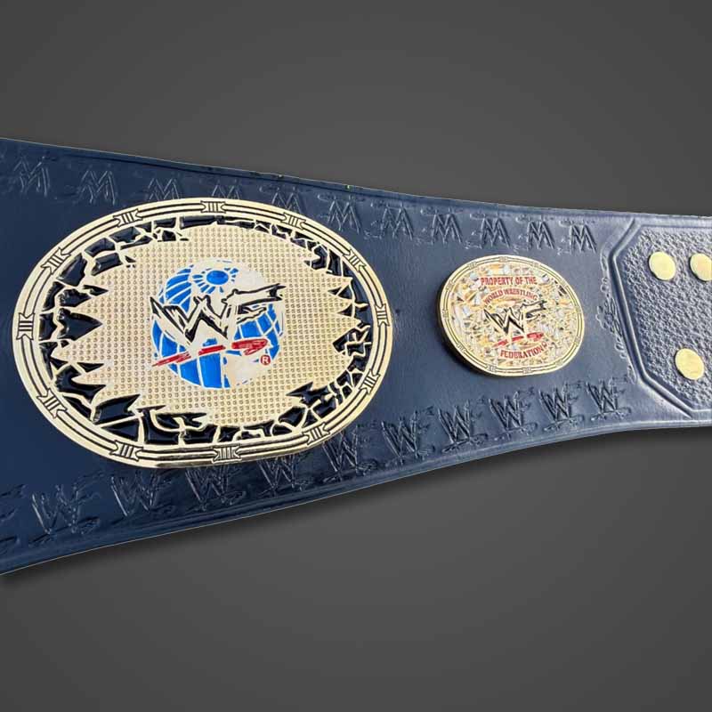 Women's Gold Genuine Leather WWF Championship Title Belt with Deep Etched Plates